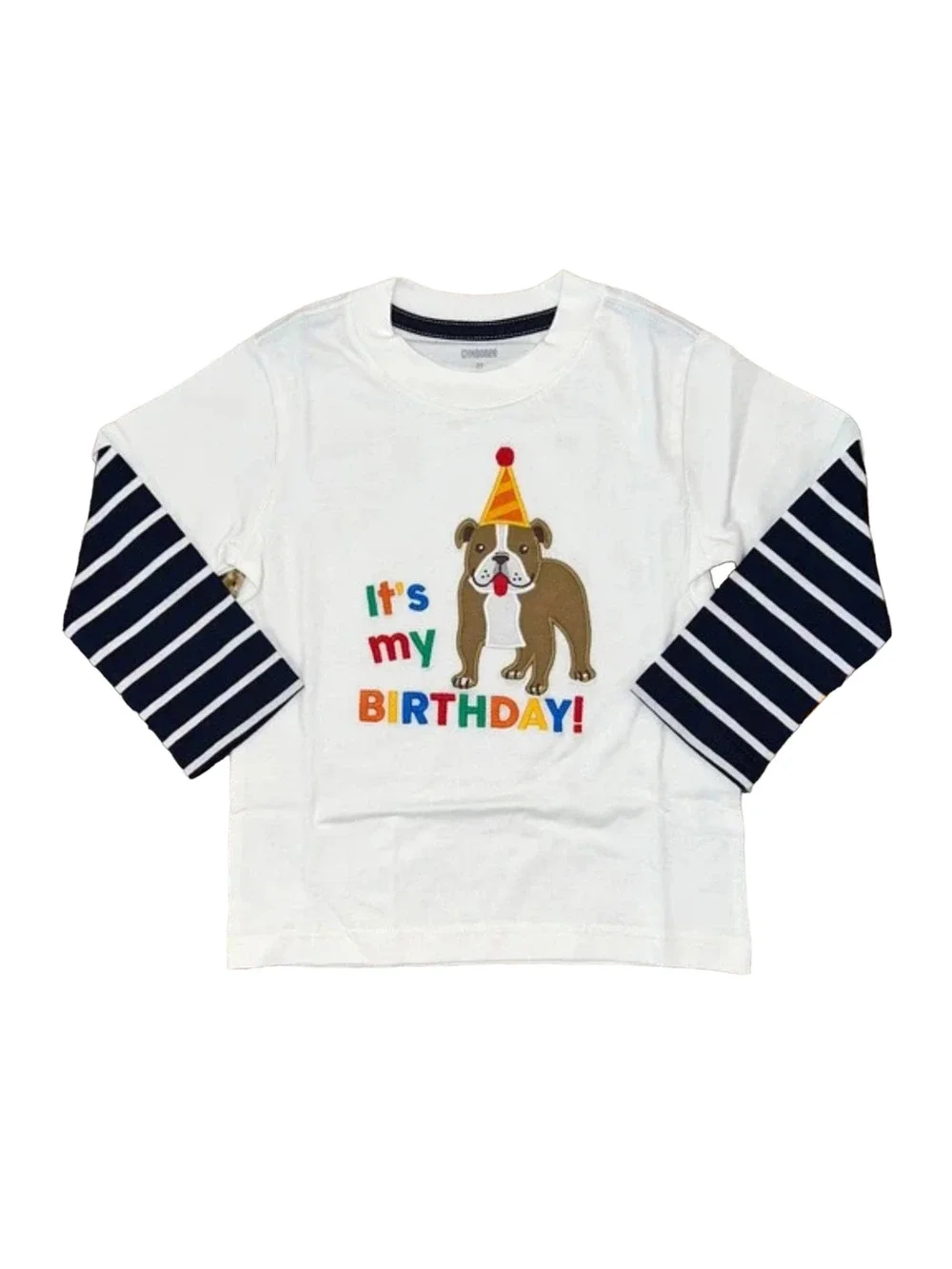 NWT Gymboree Boys Ivory and Navy Striped Embroidered Dog Birthday Shirt